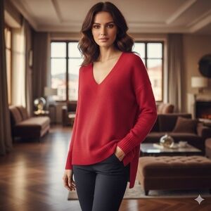 The Limited Women's Quiet Lux Red Merino Wool Blend V-Neck Sweater Size M